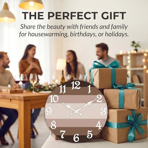 ArtSocket Round Wall Clock Silent Non-Ticking 8", Striped Brown - color: Rustic Farmhouse Coastal, size: 8in