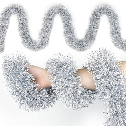 50FT Silver Christmas Tinsel Garland Christmas Tree Decoration - color: Silver White