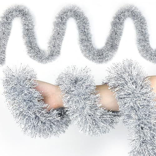 50FT Silver Christmas Tinsel Garland Christmas Tree Decoration - color: Silver White