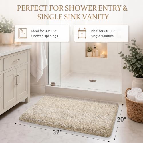 Yimobra Bathroom Rugs Non Slip Washable 32x20, Plush Bath Mat, Beige&White - color: Light Beige and White, size: 32" X 20"