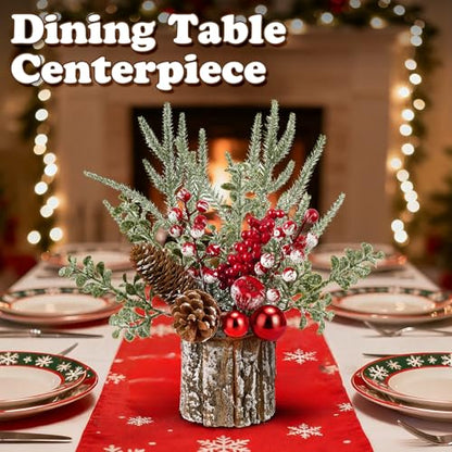 Christmas Centerpieces for Tables – Tabletop Christmas Decorations with Pine, Cones & Berries – Indoor Holiday Decors for Home, Office, Kitchen or Fireplace Mantel