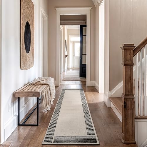 Rugshop Modern Bordered Minimal Runner Rug for Entryway Cream 2' 3" x 12' - color: Cream, size: 2'2" x 12' (Rectangular)