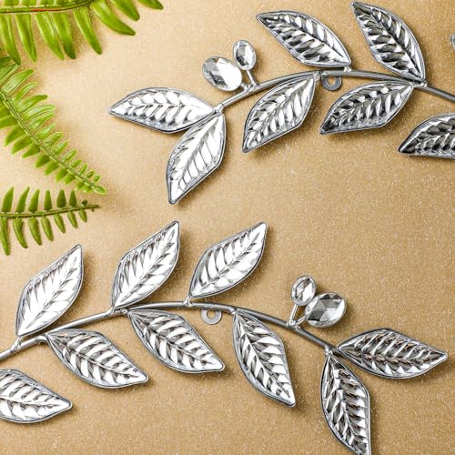 Knitgrip 2 Pcs Silver Metal Leaf Wall Decor Modern Minimalist Leaf Wall Art Bling Home Decoration Classic Hanging Tree Branch Wall Sculptures for Home Living Room Bedroom Bathroom