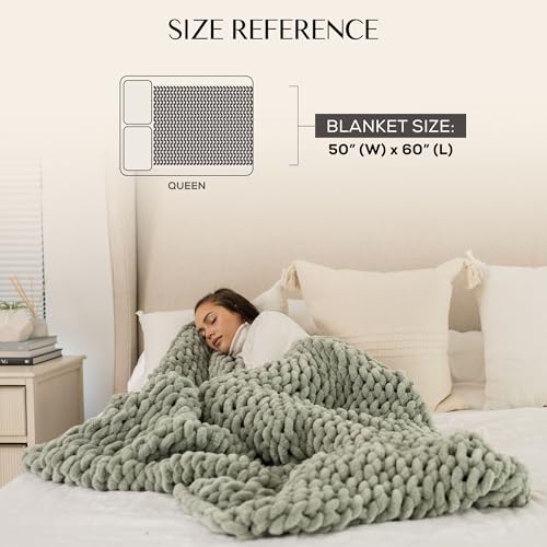 SAMIAH LUXE Chunky Knit Throw Blanket 50x60 in, 6 lb Sage Green - color: Sage, size: 50x60in
