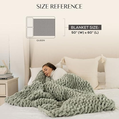 SAMIAH LUXE Chunky Knit Throw Blanket 50x60 in, 6 lb Sage Green - color: Sage, size: 50x60in