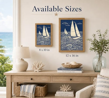 DULASI Framed Sailboat Wall Art, Japanese Blue Ocean Canvas Prints, 8x10in - color: Blue Sailboat, size: 8x10in