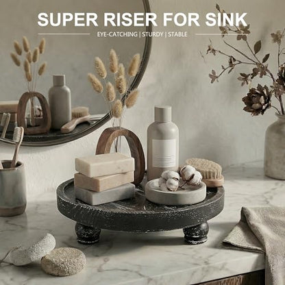 EOSAHR Display Riser: Rustic Pedestal Stand for Kitchen Counter, Old Black - color: Old Black