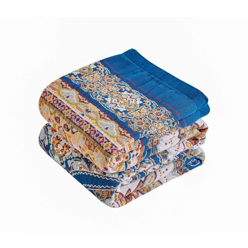 Boho Throw Blanket 100% Cotton Muslin Woven Blanket Bohemian Bed Throws Vintage Rustic Farmhouse Decor Reversible Bed Blanket Quilt for All Seasons（Blue 50"x60"） - color: C-blue Boho Blanket, size: Throw-50"x60"