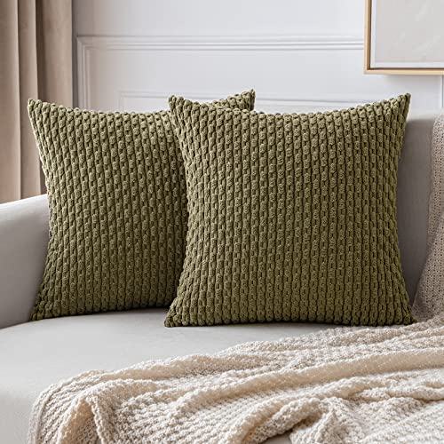MIULEE Decorative Throw Pillow Covers 16x16 Olive Green Textured Corduroy - color: Olive Green, size: 16" x 16" (Pack of 2)