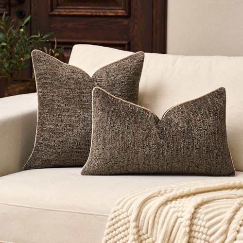 Yangest Chenille Pillow Cover 12 x 20 Inches, Thick Textured Rectangle Throw Pillow Cover Farmhouse Modern Soft Accent Couch Neutral Pillow Cover for Living Room Bedroom, Gray Brown - color: Gray Brown, size: 20" x 12" (Pack of 1)