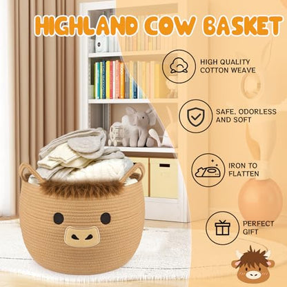 Highland Cute Cow Basket for Nursery, Large Blanket Gift Basket - color: Brown, size: 13"D × 12 "H