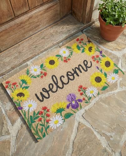 Sunflower Welcome Door Mat 20x30 Inch - color: Floral