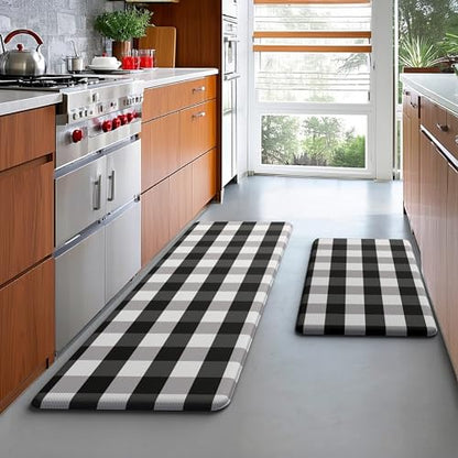 MAYHMYO Cushioned Kitchen Mats for Floor,Anti Fatigue Buffalo Plaid Mat 2PC - color: Buffalo Plaid