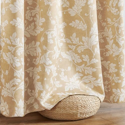 jinchan Brown Floral Curtains 84 Inch Room Darkening Grommet 2 Panels - color: Gold, size: 50"W x 84"L (Pack of 2)