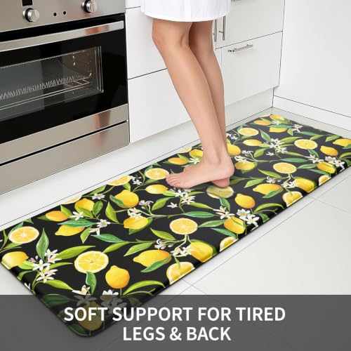MAYHMYO Lemon Kitchen Decor Mat Set, 2PC Kitchen Mats, Anti Fatigue - color: Black Lemon