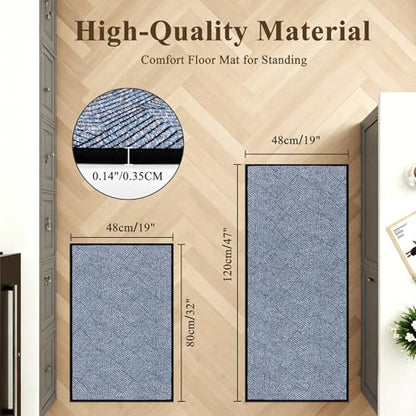 Pauwer Non Slip Kitchen Rugs Sets of 2, Washable Soft Kitchen Mats, Blue - color: Blue, size: 19"x32"+19"x47"