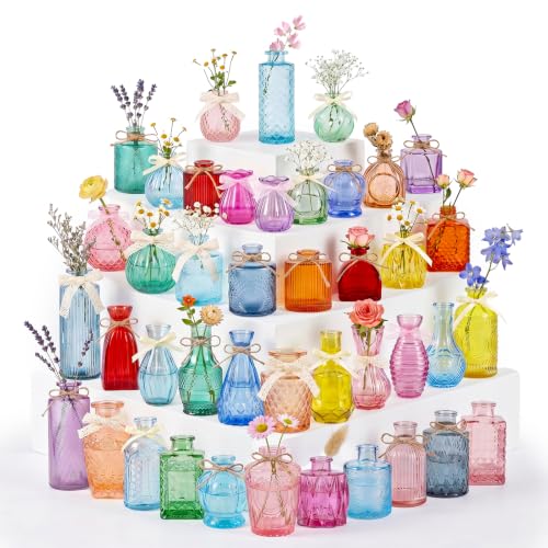 42 Pcs Vases Bulk Colored Glass Bud Vases,Mini Small Colored Vintage Vases - color: Colorful, size: 42PCS