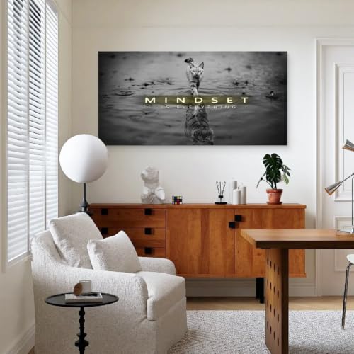 Baisuwallart Cat Tiger Reflection Canvas Wall Art Mindset Motivation Poster - color: Black, size: 40"L x 20"W
