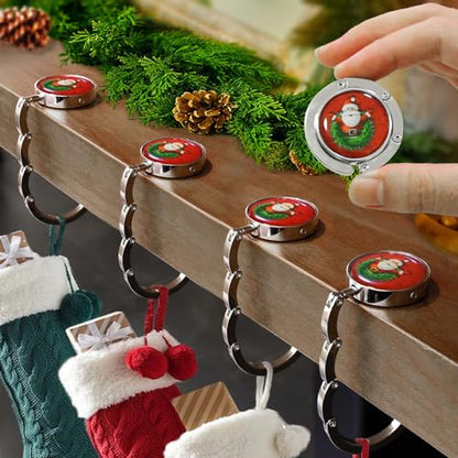 Christmas Stocking Holders for Mantle Set 4,Upgrade Non-Slip Fireplace Stocking Hooks,Lightweight Metal Stocking Hangers for Mantel Santa Claus Xmas Decoration Party Decor Silver Flat Weighted