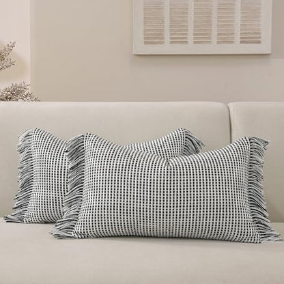 Handmade Tassel Boho Striped Fringe Pillow Covers Set of 2-20x12 Inch - color: Black, size: 20" x 12" (Pack of 2)