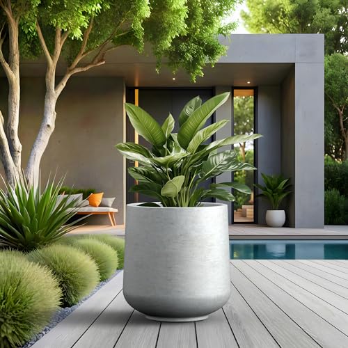 Kante Round Concrete Planter, 16.5-Inch Dia Barrel-Style Garden Pots with Drainage Hole for Home, Patio and Garden, Flower and Tree Planter (13.8" Opening), Gray - color: Gray, size: 16.5" D