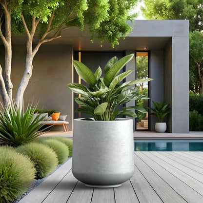 Kante Round Concrete Planter, 16.5-Inch Dia Barrel-Style Garden Pots with Drainage Hole for Home, Patio and Garden, Flower and Tree Planter (13.8" Opening), Gray - color: Gray, size: 16.5" D
