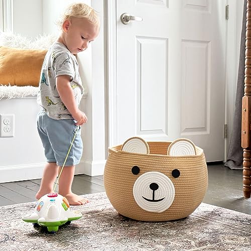 CherryNow Large Baby Basket for Gifts Empty, Cute Bear Design, Brown - color: Brown, size: 15.7"D x 10.5"H