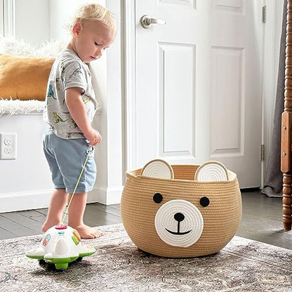 CherryNow Large Baby Basket for Gifts Empty, Cute Bear Design, Brown - color: Brown, size: 15.7"D x 10.5"H