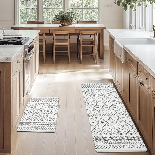 FRESHMINT Moroccan Kitchen Mat Set 2 Piece, 17x30''+17x47'', Bright White - color: Bright White