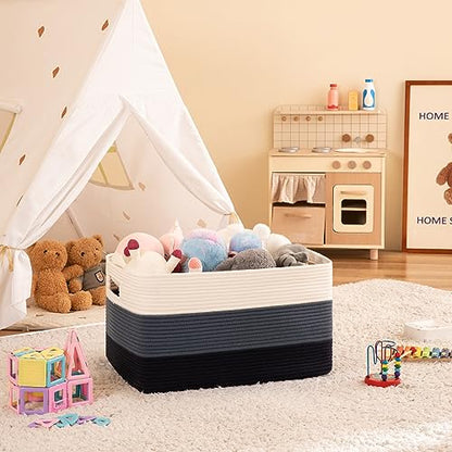 OIAHOMY Blanket Basket Laundry Basket Dog Toy Basket 108L Gradient Blue - color: Gradient Blue, size: 25”x16”x16”