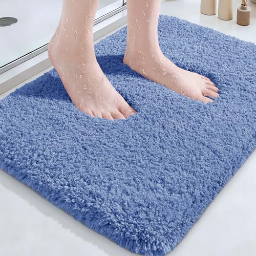 Microfiber Thick Bathroom Rugs, Flurry Non Slip Bath Rug, Ultra Soft Plush Absorbent Bathroom Mat, Machine Washable Luxury Toilet Rug Set, Bath Mat for Tab, Shower and Bathroom, Blue, 36"x24" - color: Blue, size: 2' x 3' (Rectangular)