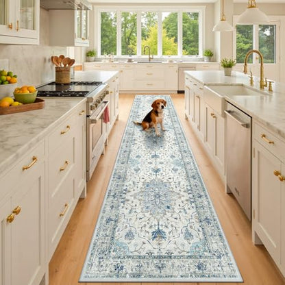 RELEANY Washable Vacuum-Friendly Area Rugs Runner 2'x10' Blue/Gray - color: Blue/Gray, size: 2' x 10' (Rectangular)
