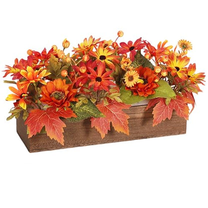 Fall Decor Floral Table Arrangement with Harvest Planter Wooden Tray
