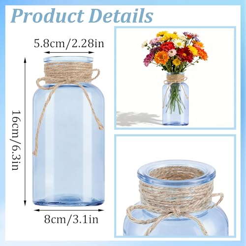 12 Pack Mason Jar Vases for Centerpieces, Blue Glass Flower Vase - color: Blue
