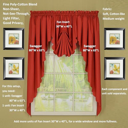 Today's Curtain, Orleans Scallop Curtain, Brick Red Fan Insert, 30" W x 40" L, Brick Red - color: Brick Red, size: 30"W x 40"L (Pack of 1)