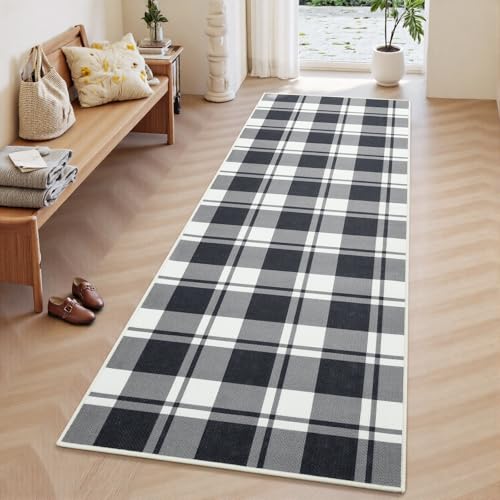 AROGAN 2x8 Checkered Jute Runner Rug for Kitchen Indoor Floor Area Carpet - color: Black, size: 2' x 8' (Runner)