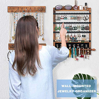 3Pcs Wood Earring Organizer,Wall Jewelry Organizer,Jewelry Storage - color: Brown+Black