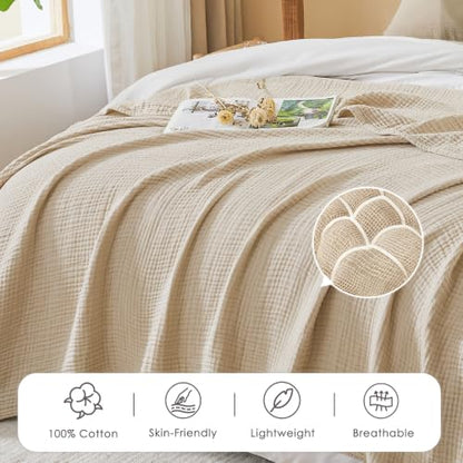 EMME Muslin Cotton Blanket Adults Heather Beige Throw 50"x60" - color: 03 - Beige, size: Throw (50" X 60")