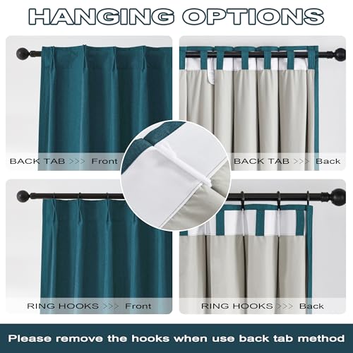 DUALIFE Dark Teal Blue Pinch Pleated Blackout Curtains 63 Inches Long, Back Tab with Hooks, Linen Full Black Out Thermal Insulated Track Curtain for Bedroom Living Room,40 Wx63 L, 2 Panels - color: Teal, size: 40"W x 63"L (Pack of 2)