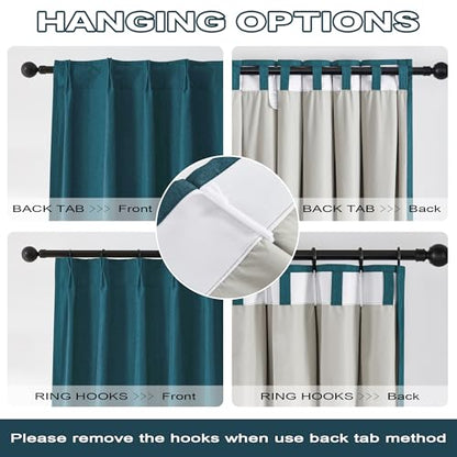 DUALIFE Dark Teal Blue Pinch Pleated Blackout Curtains 63 Inches Long, Back Tab with Hooks, Linen Full Black Out Thermal Insulated Track Curtain for Bedroom Living Room,40 Wx63 L, 2 Panels - color: Teal, size: 40"W x 63"L (Pack of 2)
