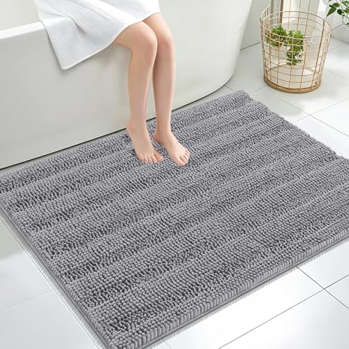 OLANLY Thick Large Bathroom Rugs 40x32, Soft Chenille Bath Rugs, Grey - color: Grey, size: 40" X 32"