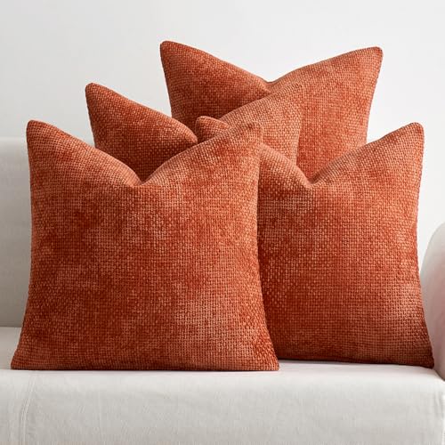 MIULEE Decorative Chenille Fall Pillow Covers Burnt Orange 18x18 Pack of 4 - color: Burnt Orange, size: 18" x 18" (Pack of 4)