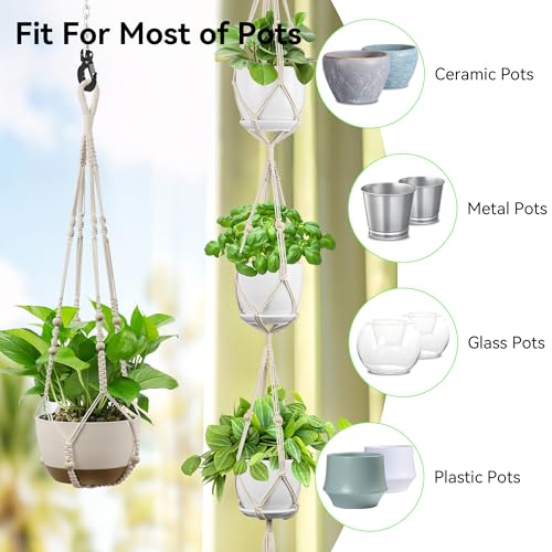USLAI Macrame Plant Hanger, for Up to 15 Inch Pots, 72+35 Inch, Ivory - color: 72+35 Inch - Ivory