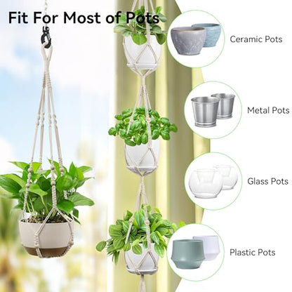 USLAI Macrame Plant Hanger, for Up to 15 Inch Pots, 72+35 Inch, Ivory - color: 72+35 Inch - Ivory