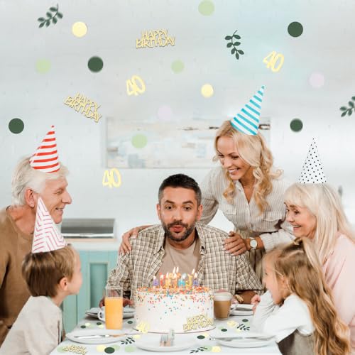 Sage Green 40th Happy Birthday Confetti, 40th Birthday Table Decorations Scatter Green Gold Foil Cake Confetti Decorations for 40 Bday Woman Man Party Decor 230 Pcs - style: 40