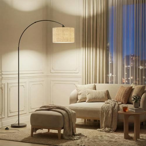 marctronic Arc Floor Lamp for Living Room, 71" Arched Standing Lamp for Bedroom, Beige Fabric Shade, 350° Rotating Head, 3000K-6000K Adjustable Color Temperature, Foot Switch, E26 LED Bulb Included