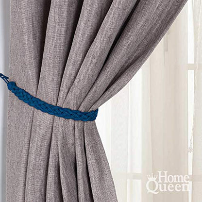 Home Queen Hand Braided Curtain Tie Back, Buckle Holdback Drapery Curtain Tiebacks, 2 Rope Belt Curtain Tie with 2 Metal Hooks, Navy - color: Navy, size: 2 Pack