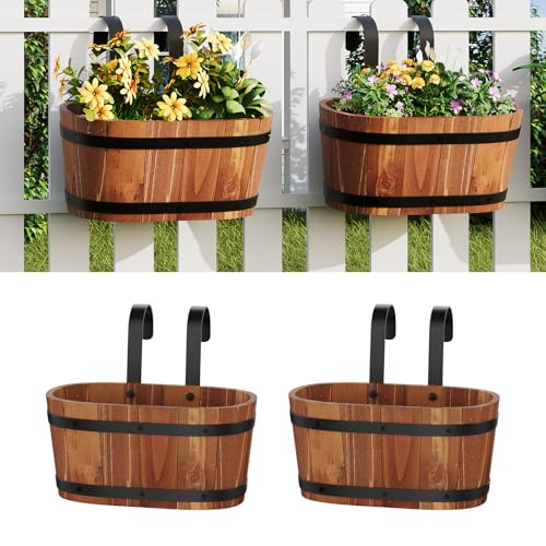 2Pack Cute Railing planter box Fence planters Window boxes planters porch - color: Brown-2pcs, size: Small