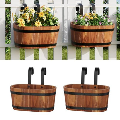 2Pack Cute Railing planter box Fence planters Window boxes planters porch - color: Brown-2pcs, size: Small