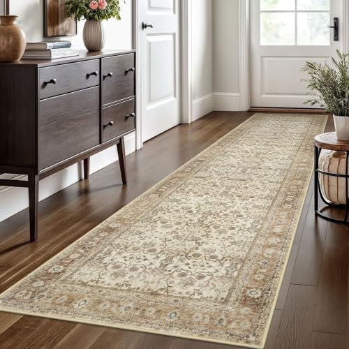 SIILOOM 2.6x10 Washable Runner Rug, Non Slip Area Rug for Hallway Kitchen - color: Beige/Brown, size: 2'7" x 10' (Runner)